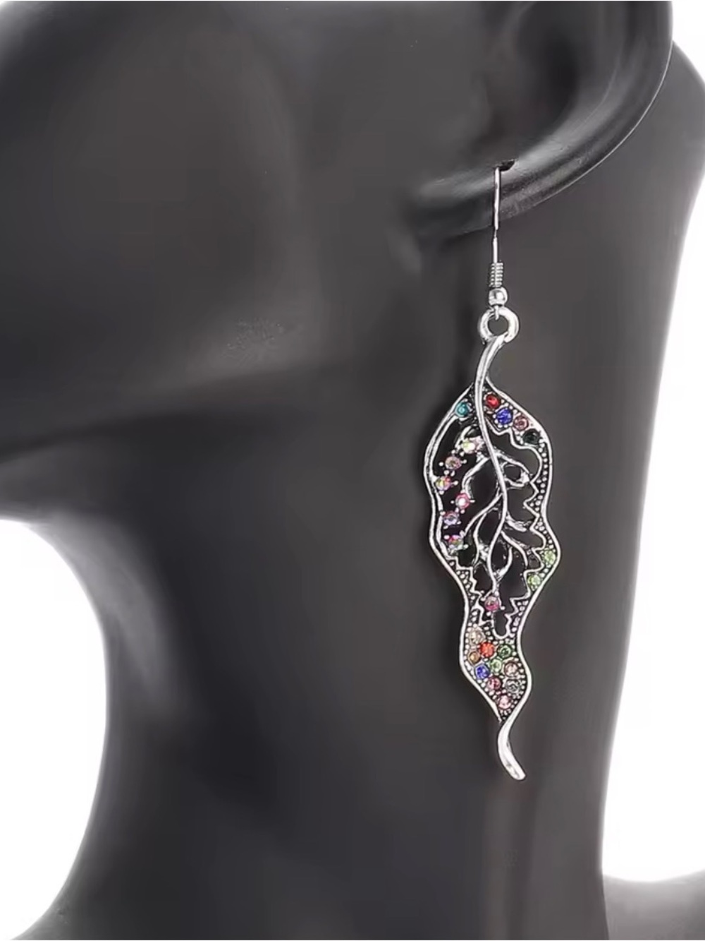 Silver Leaf Multicolor Crystal Drop Earrings - Women